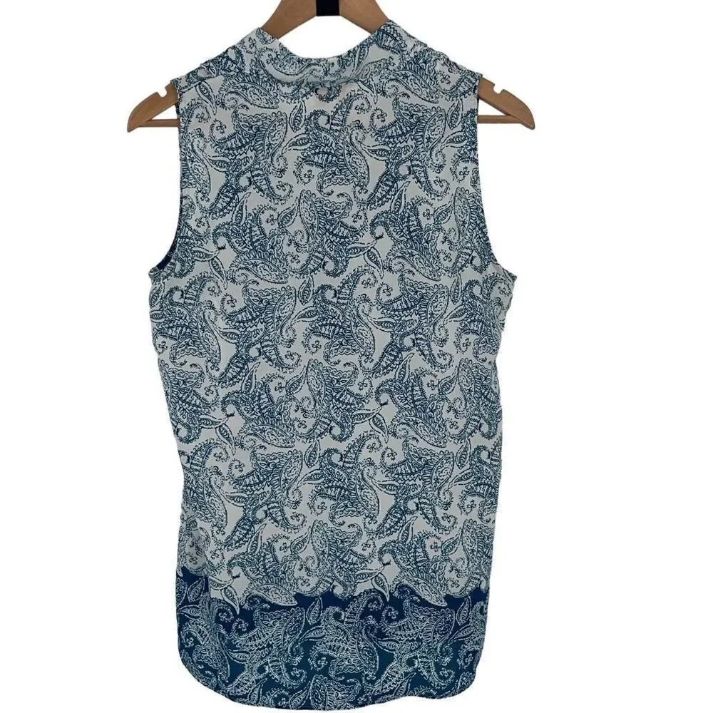 Laundry Shelli Segal Womens Paisley Blouse Top Button Up Blue Blue White Small‎